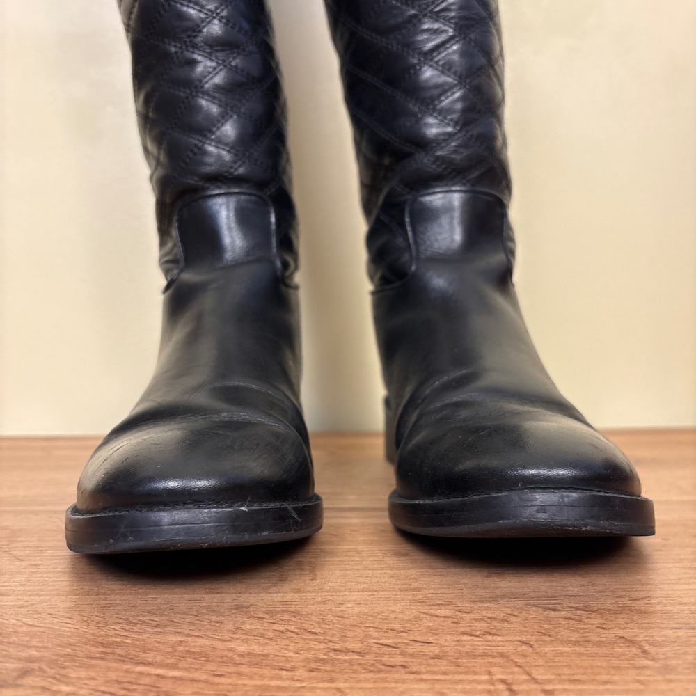 TORY BURCH Claremont Riding Boots Womens Black Size 8.5 Quilted Leather Back Zip - Picture 5 of 13